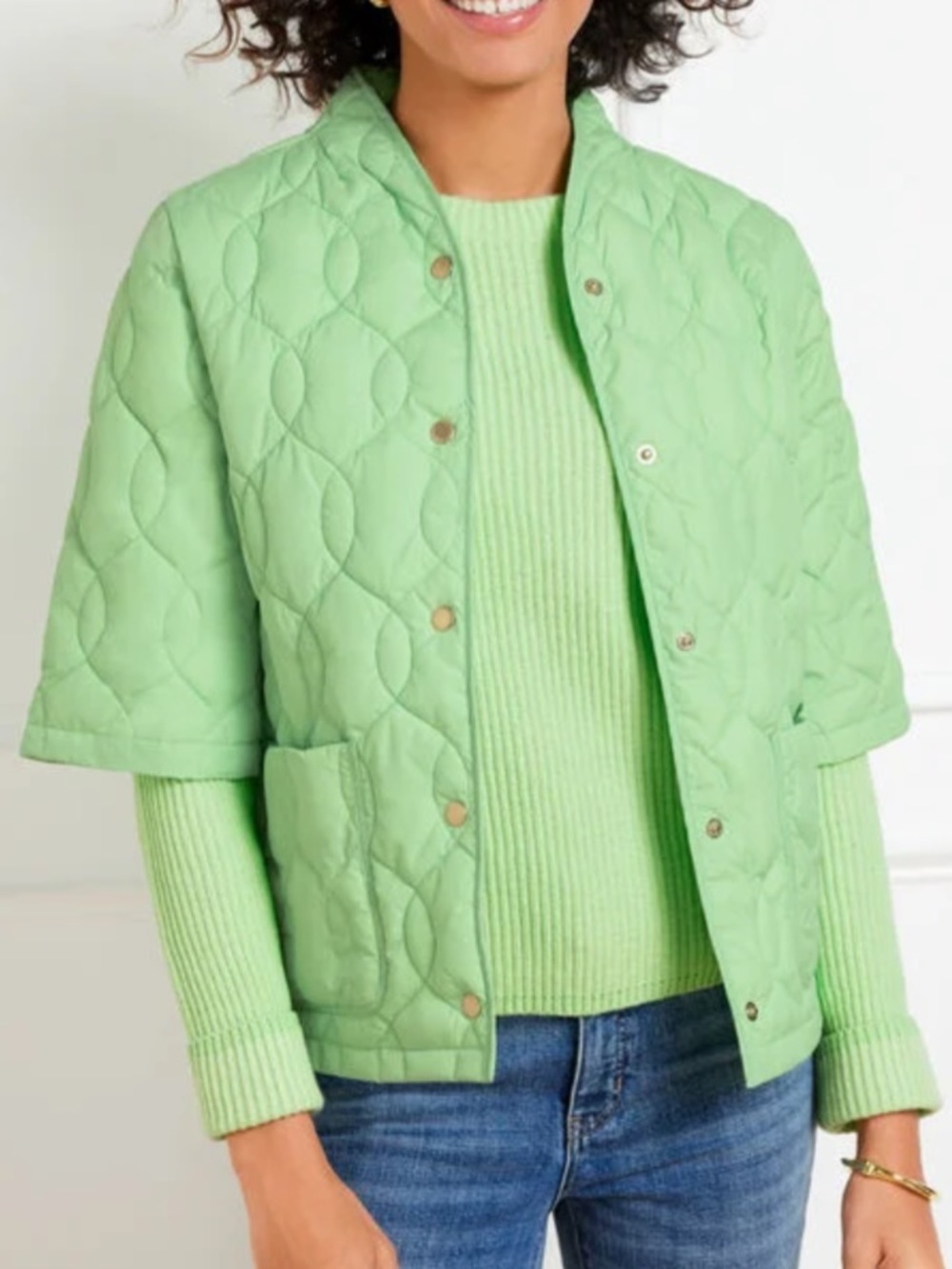Talbots Women M Pistachio Green Short Sleeve Quilted Puffer Jacket NWOT